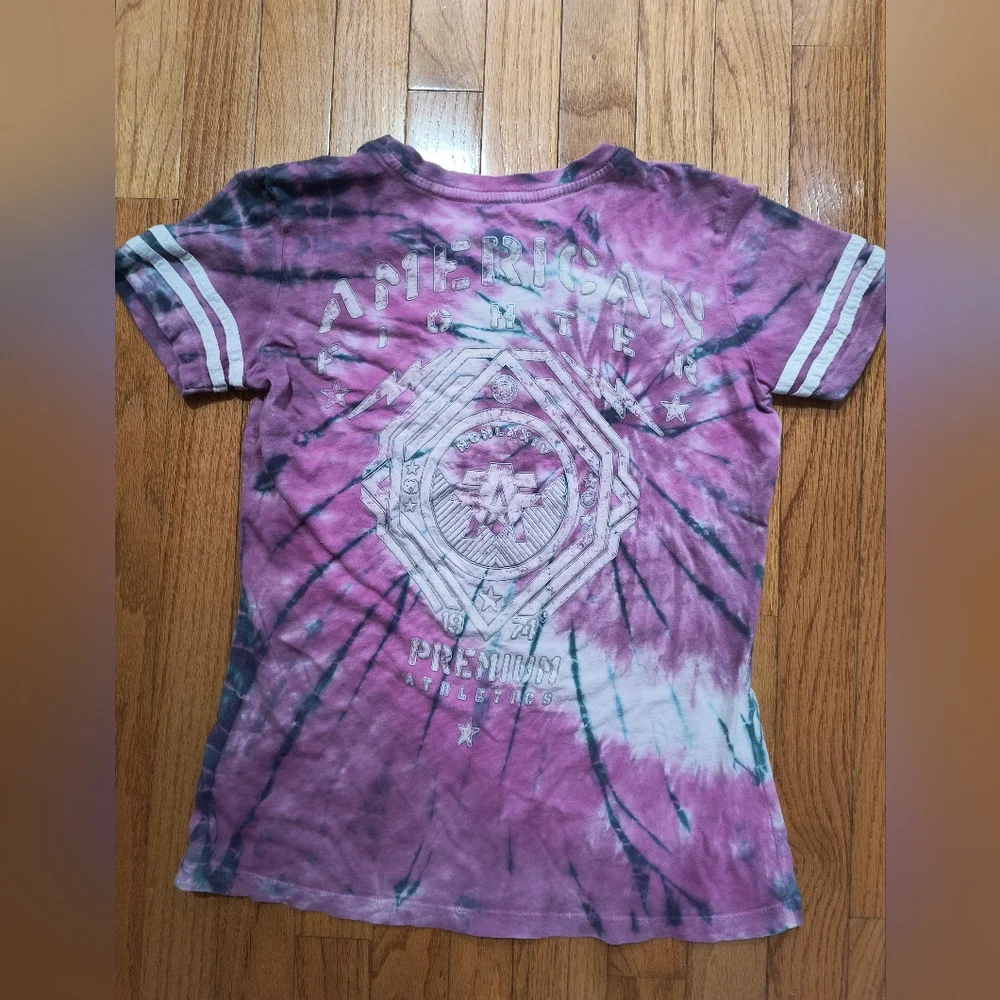 3/$10⭐ American Fighter T-shirt, women's XS, pink,purple, and white tie dye - Picture 6 of 8
